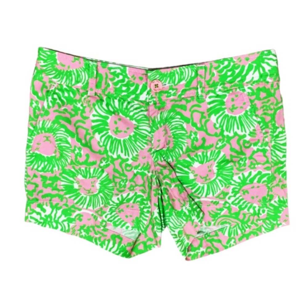 Lilly Pulitzer The Callahan Shorts Sunny Side Lion Print Green Safari Size 4 - Picture 2 of 7